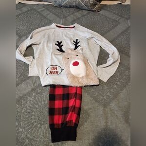 Holiday Time Reindeer Pajama Set - Grey and Red Mens 2XL
